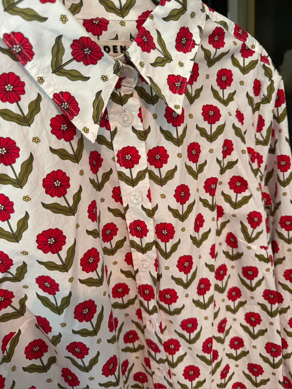 Boden White Button-Up Blouse with Red and Green Floral Print - Picture 2 of 5